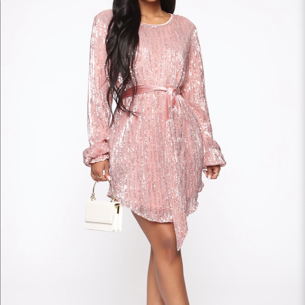 Glimmer Of Light Sequin Mini Dress - Rose Gold